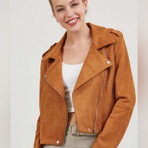 Mocha faux suede motorcycle jacket
